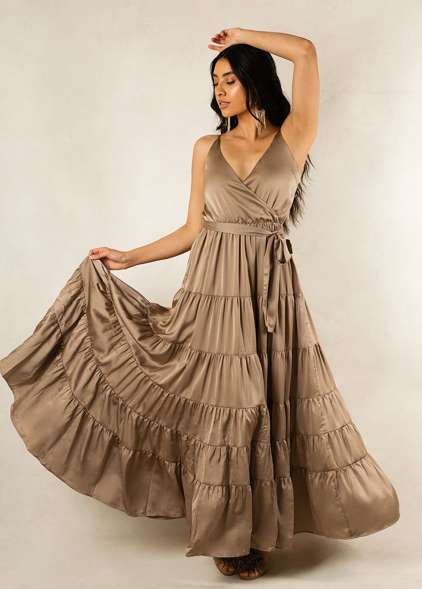 Zayla Bridesmaid Dress in Light Taupe sold by Joyfolie
