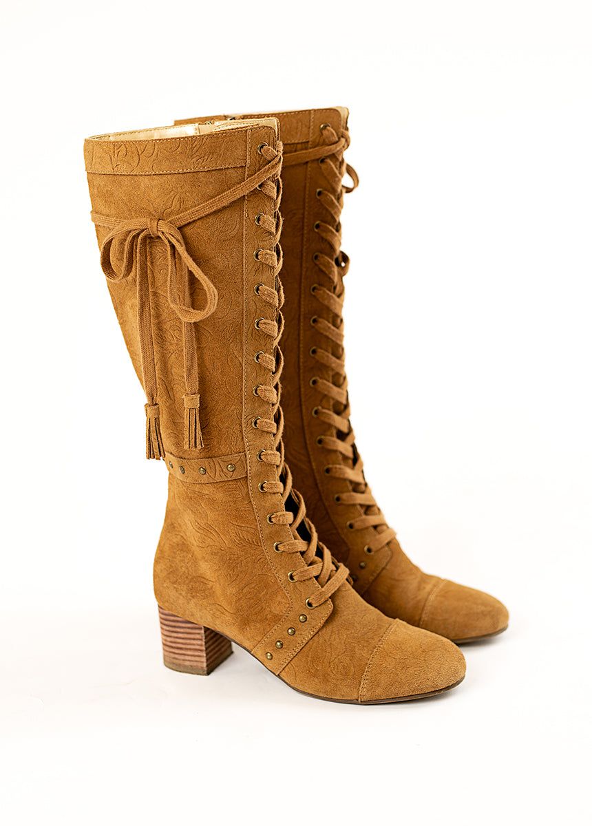 Marita Tall Boot in Pecan sold by Joyfolie