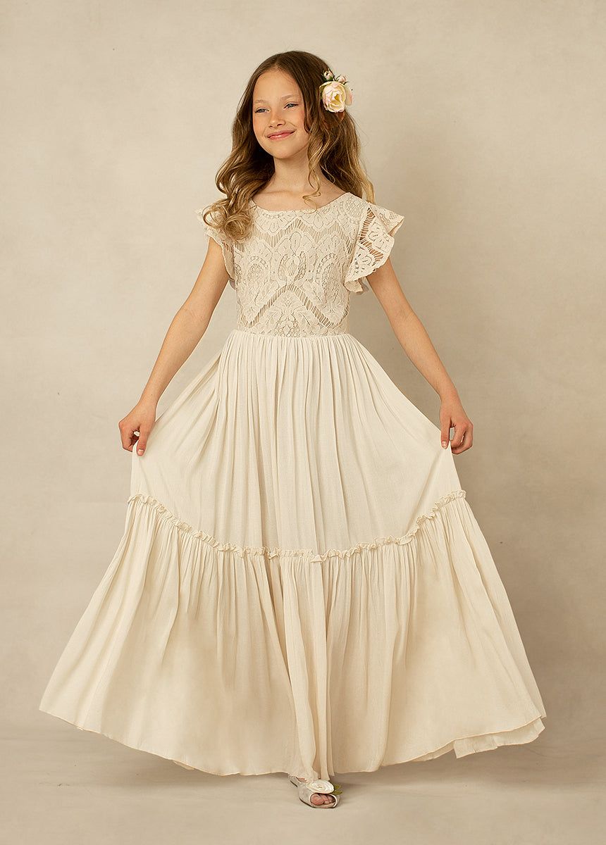 Macy Flower Girl Dress in Cream sold by Joyfolie product image thumbnail 4