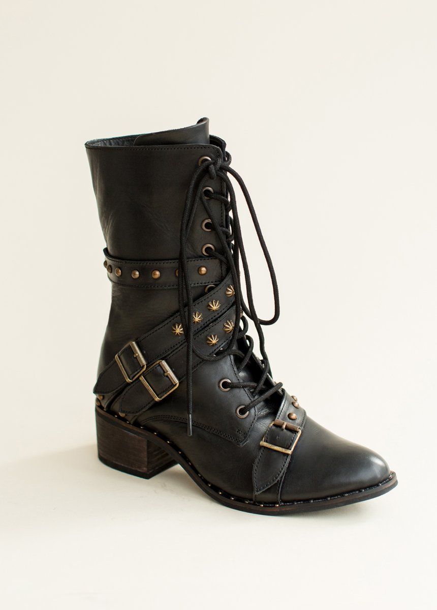 Rowan Leather Combat Boot in Distressed Black sold by Joyfolie product image thumbnail 5