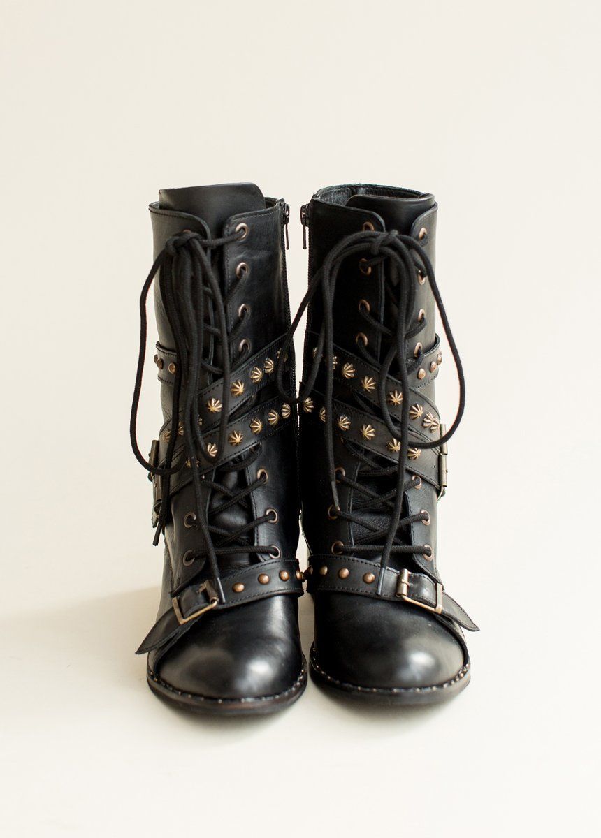 Rowan Leather Combat Boot in Distressed Black sold by Joyfolie product image thumbnail 2