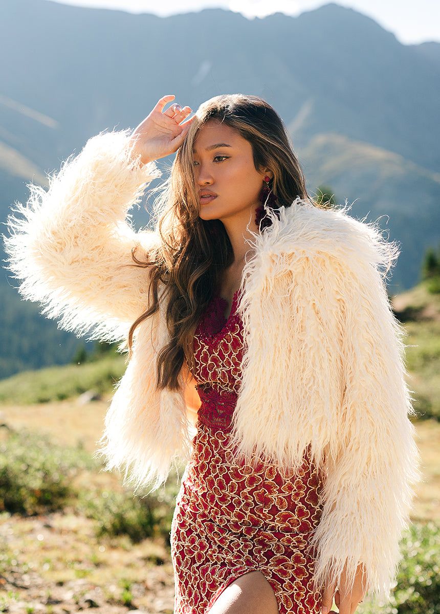 Gladys Fur Coat in Cream sold by Joyfolie product image thumbnail 4