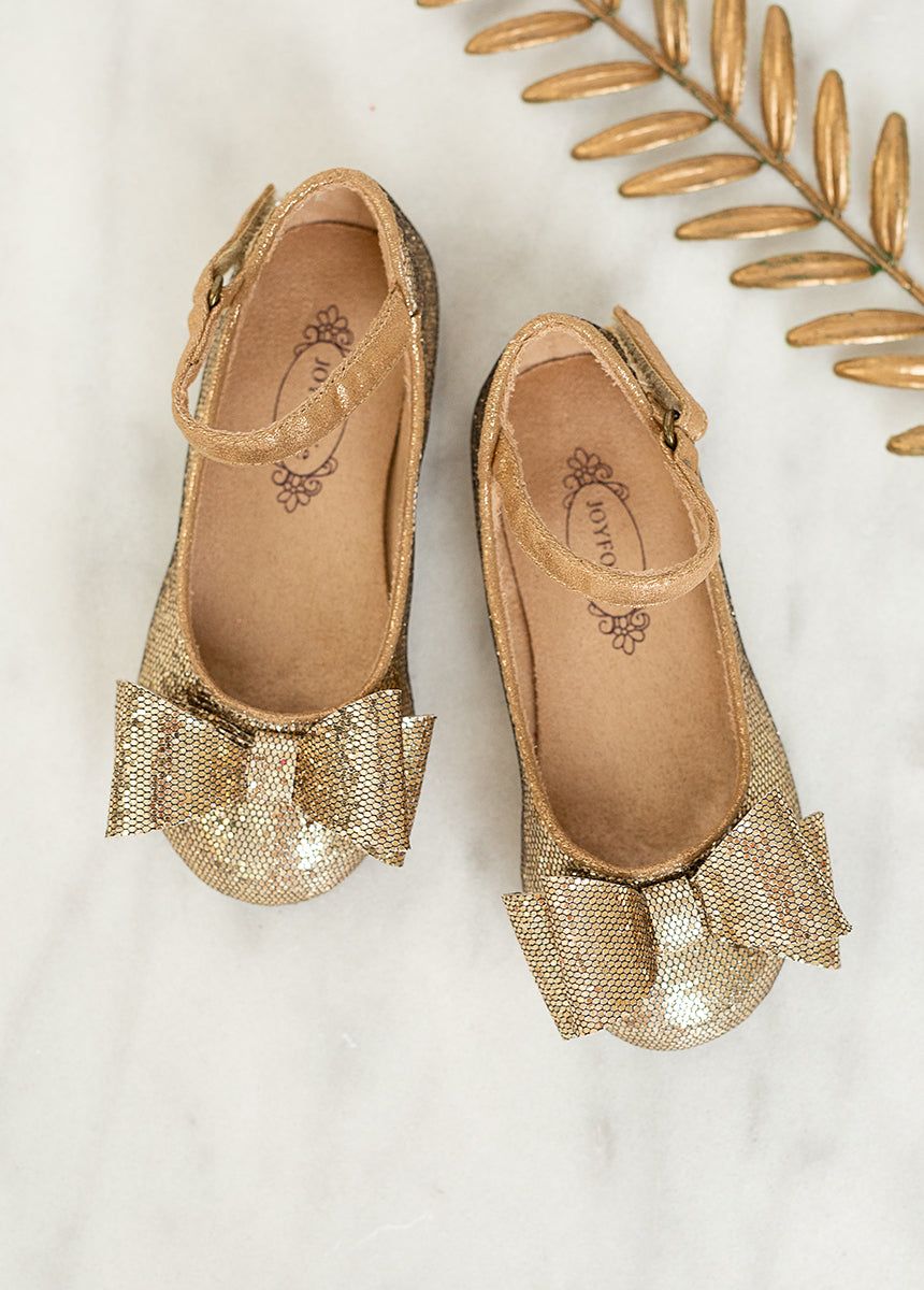 Miriam Flower Girl Flat in Gold sold by Joyfolie