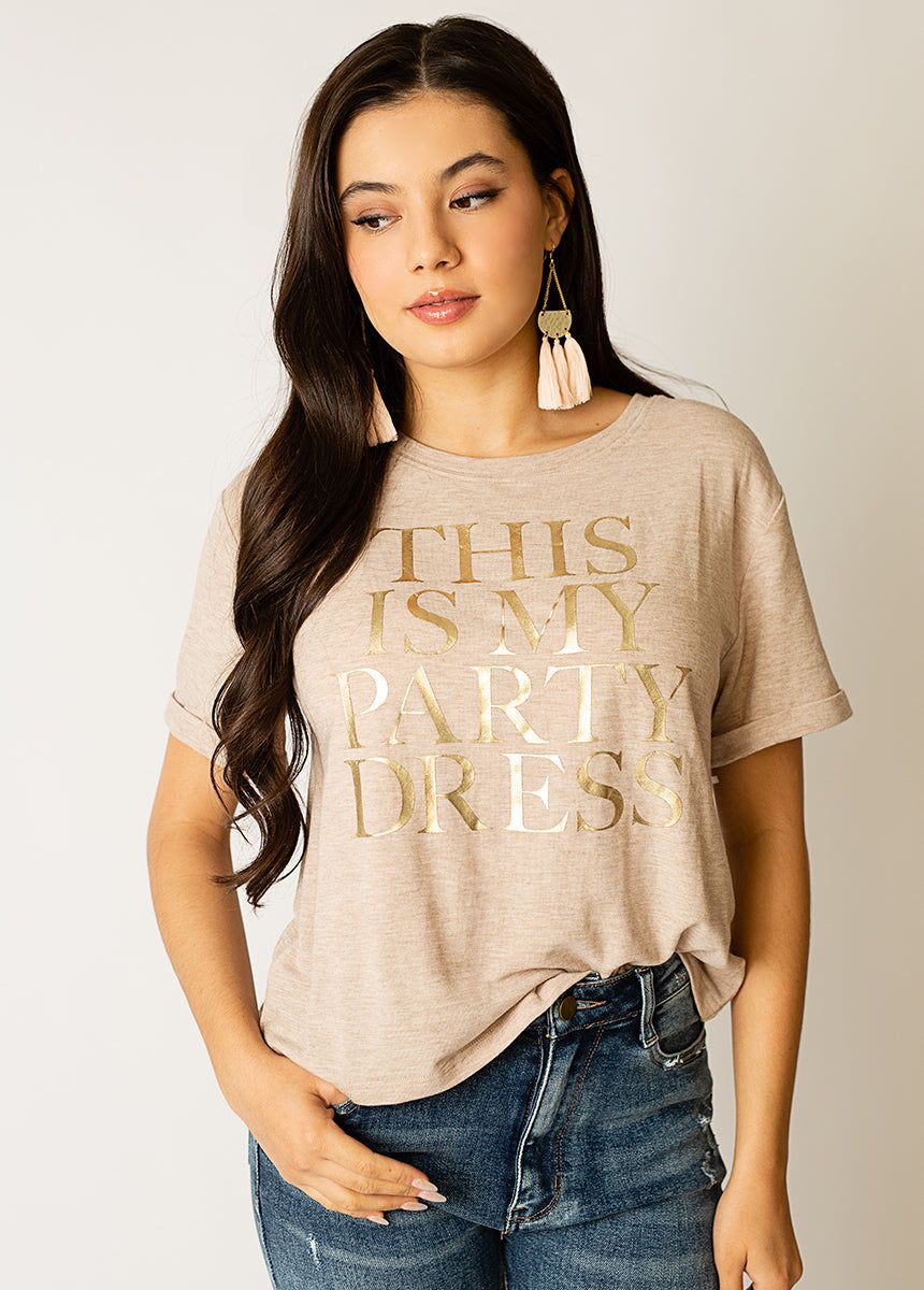 Women's Party Dress Tee in Heather Oat sold by Joyfolie