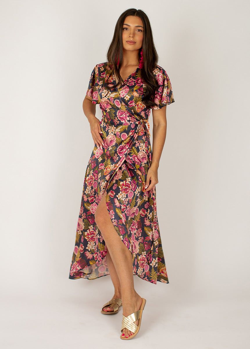 Giulia Silk Dress in Navy Floral sold by Joyfolie product image thumbnail 4