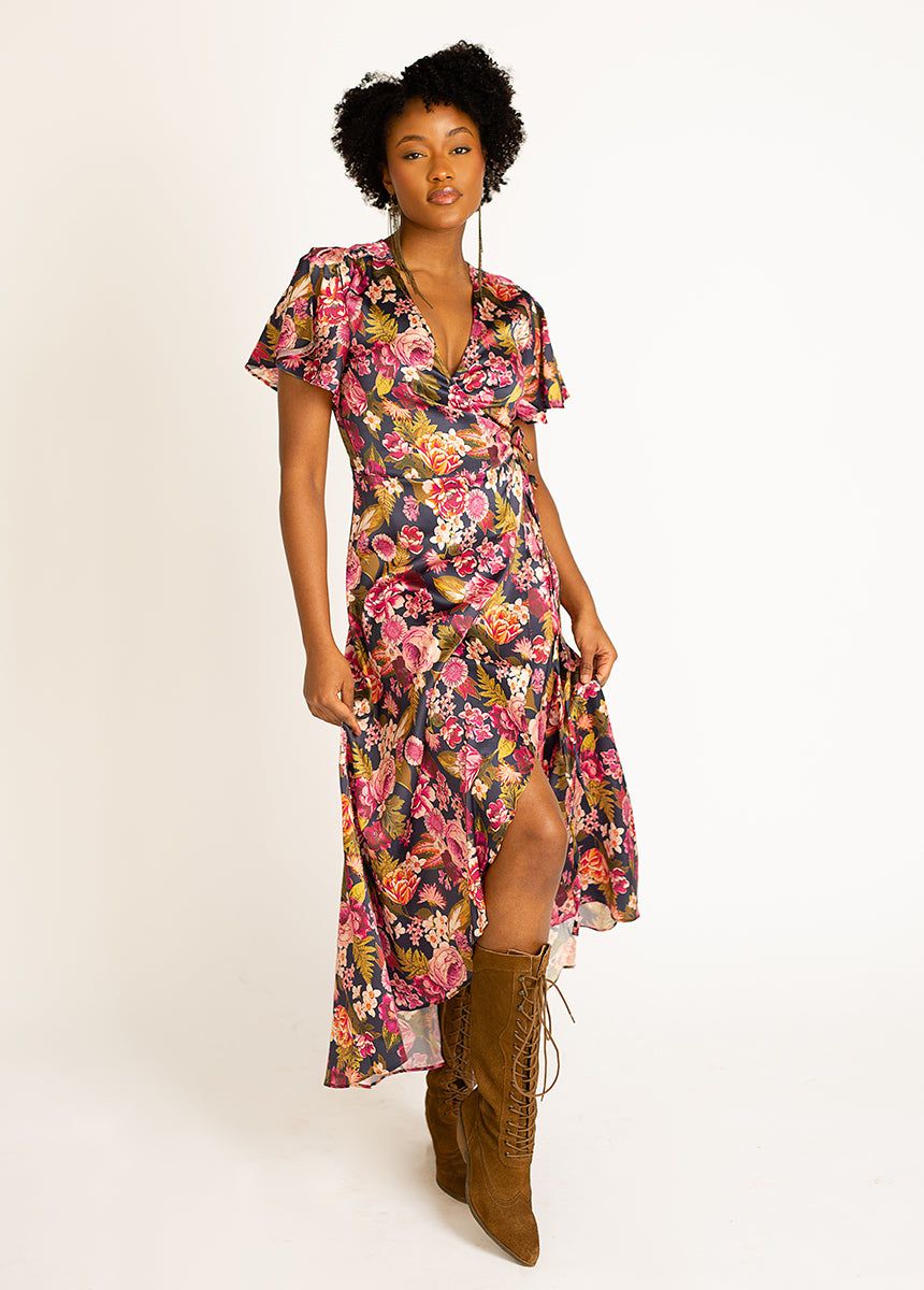 Giulia Silk Dress in Navy Floral sold by Joyfolie product image thumbnail 2