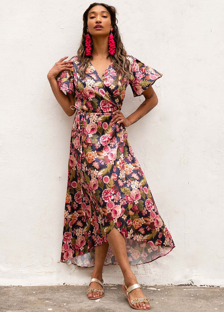 Giulia Silk Dress in Navy Floral sold by Joyfolie product image thumbnail 5