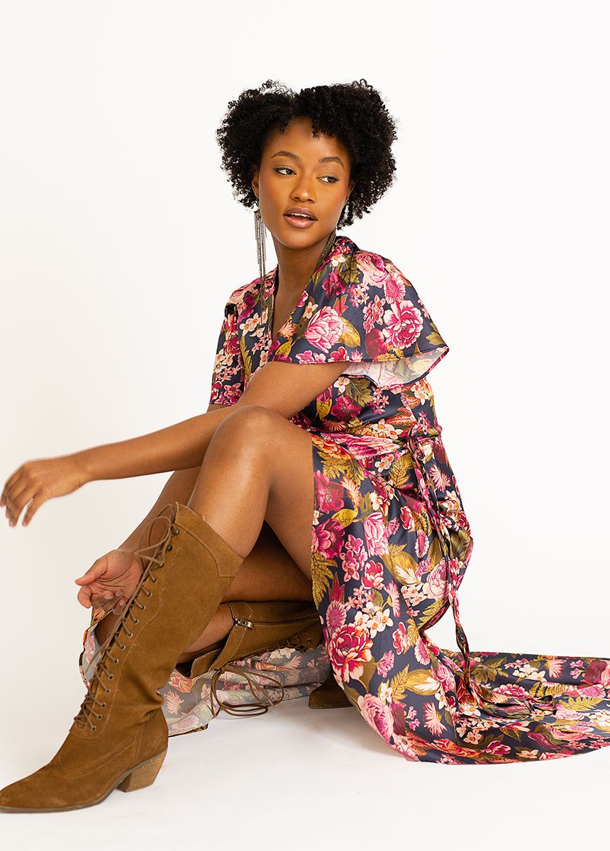 Giulia Silk Dress in Navy Floral sold by Joyfolie product image thumbnail 3