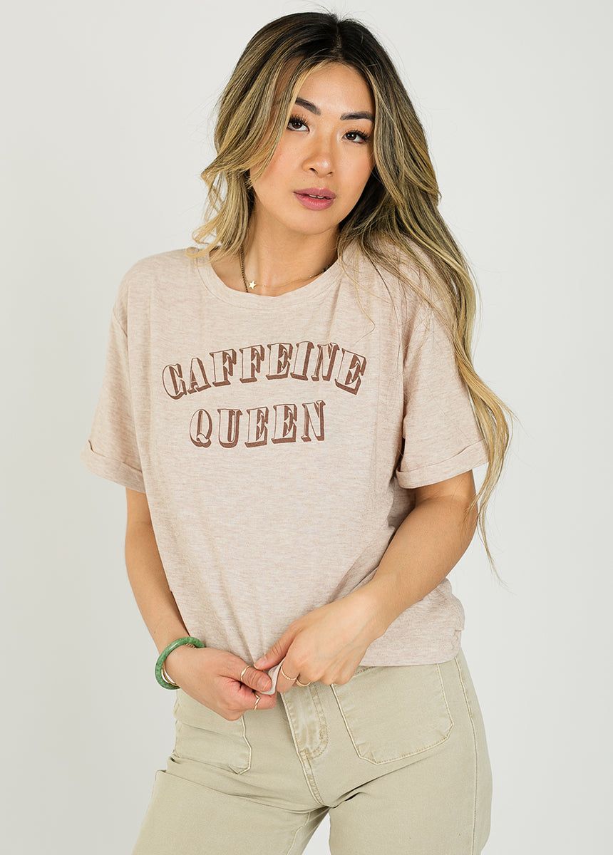 Caffeine Queen Tee in Heather Oat sold by Joyfolie