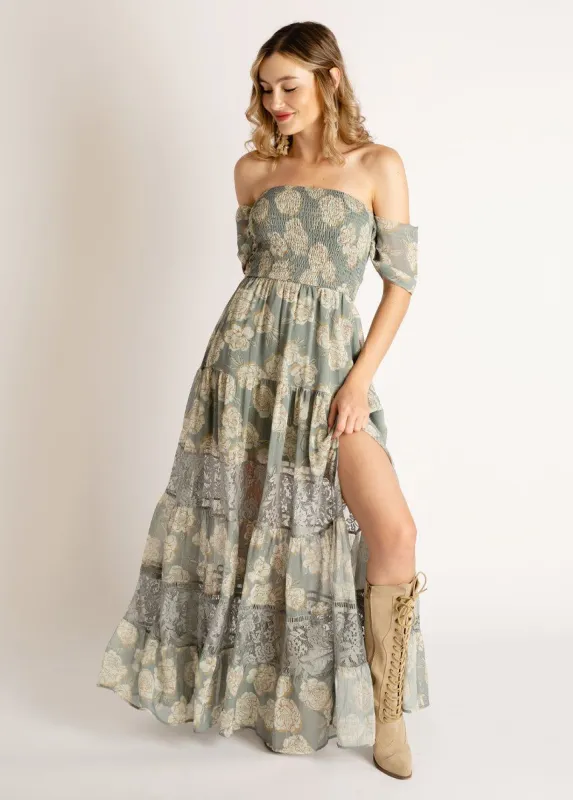 Sirena Dress in Neutral Green Floral sold by Joyfolie