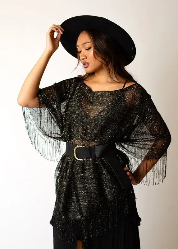 Danica Poncho in Metallic Black sold by Joyfolie
