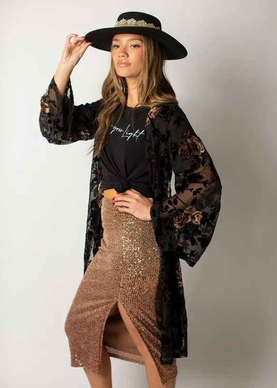 Annisa Duster in Black Burnout sold by Joyfolie