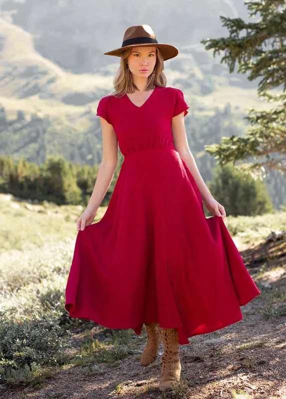 Jessah Dress in Sangria sold by Joyfolie