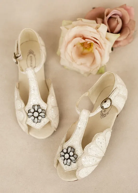 Mari Flower Girl Flat in Ivory sold by Joyfolie