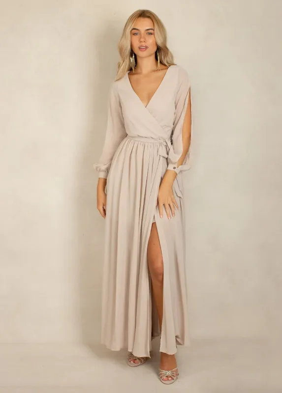 Aniya Bridesmaid Dress in Sand sold by Joyfolie