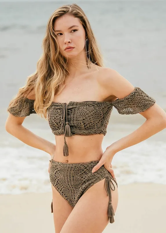Makani High-Waisted Swim Bottom in Taupe sold by Joyfolie