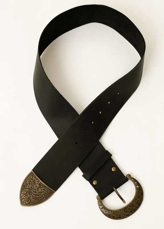 Sina Leather Belt in Distressed Black sold by Joyfolie