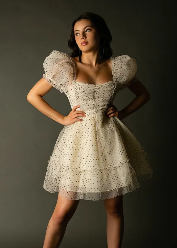 Perla Dress in Cream Black Dot sold by Joyfolie