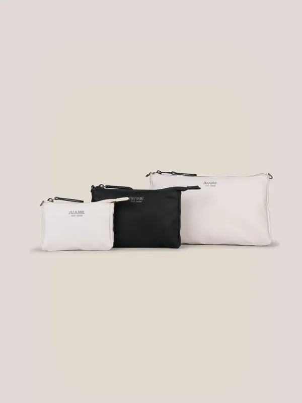 Witney Carson 3-piece Pouch Set - Cloud & Black sold by Ju-Ju-Be