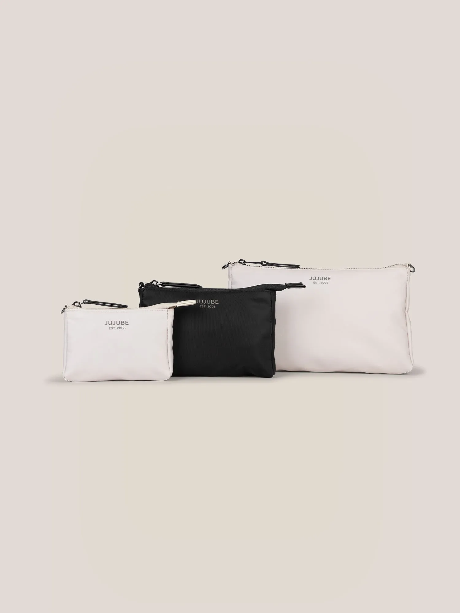 Witney Carson 3-piece Pouch Set - Cloud & Black sold by Ju-Ju-Be