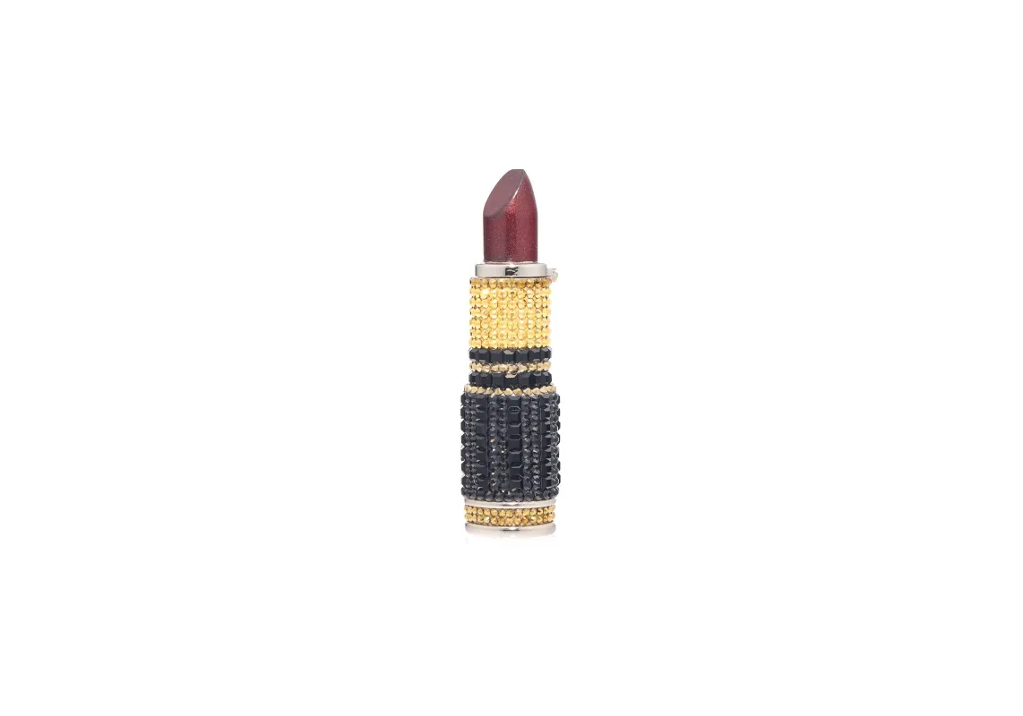 Lipstick Burgundy Glitter Pillbox made by Judith Leiber