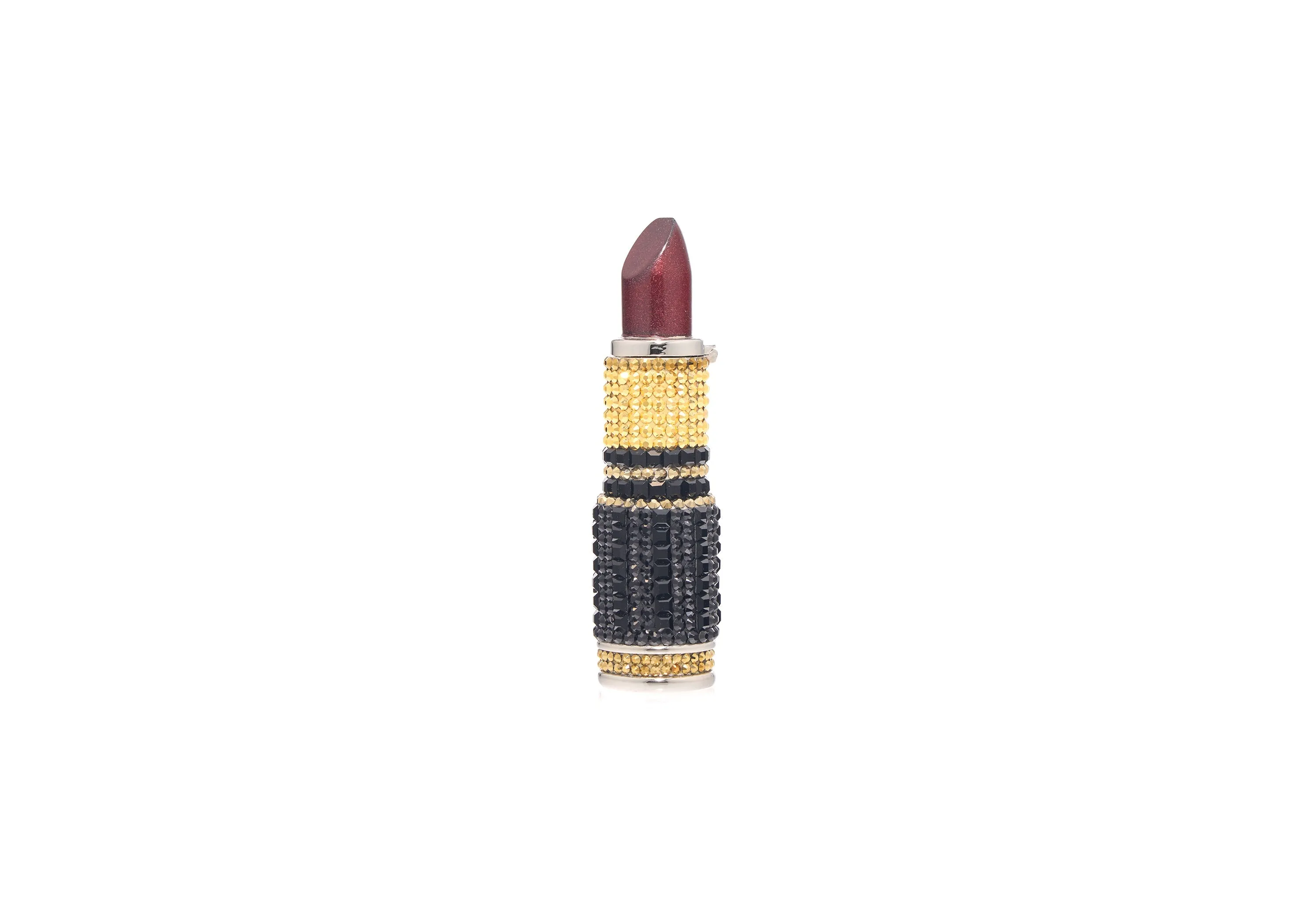 Lipstick Burgundy Glitter Pillbox sold by Judith Leiber