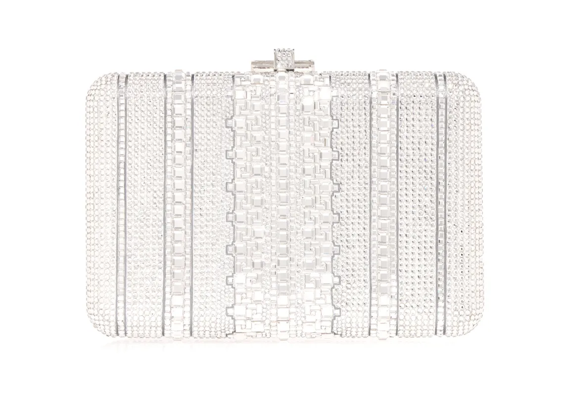 Slim Slide Crystal Lattice Silver sold by Judith Leiber