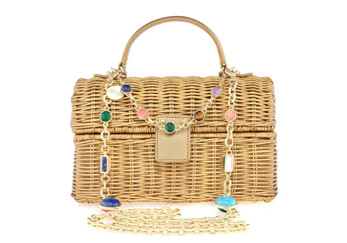 Isla Wicker Basket Champagne sold by Judith Leiber