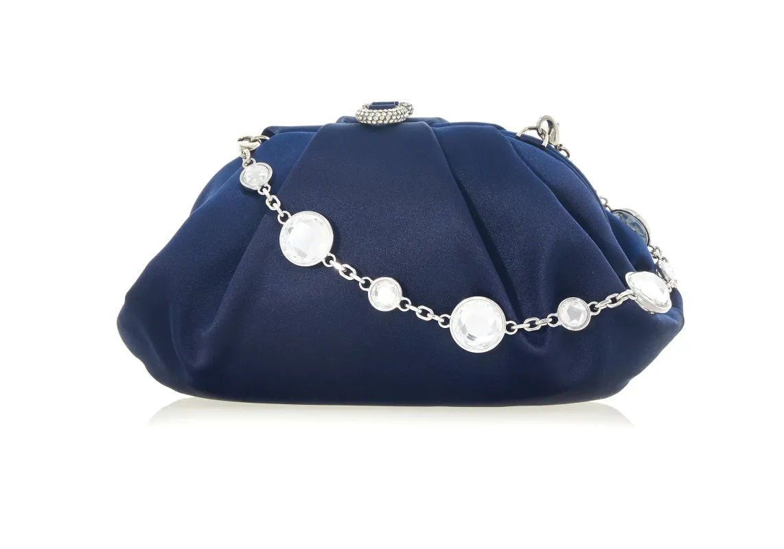 Gemma Satin Navy sold by Judith Leiber