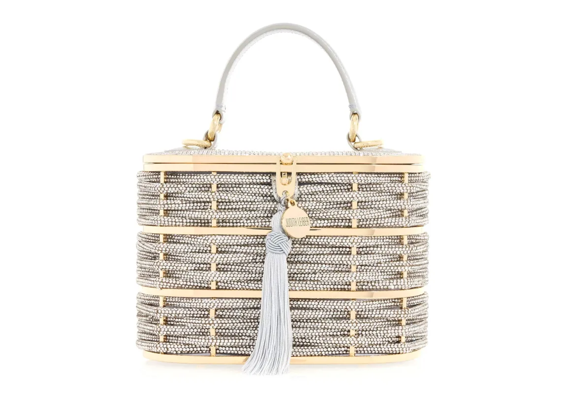 Willow Crystal Woven Top Handle Silver sold by Judith Leiber