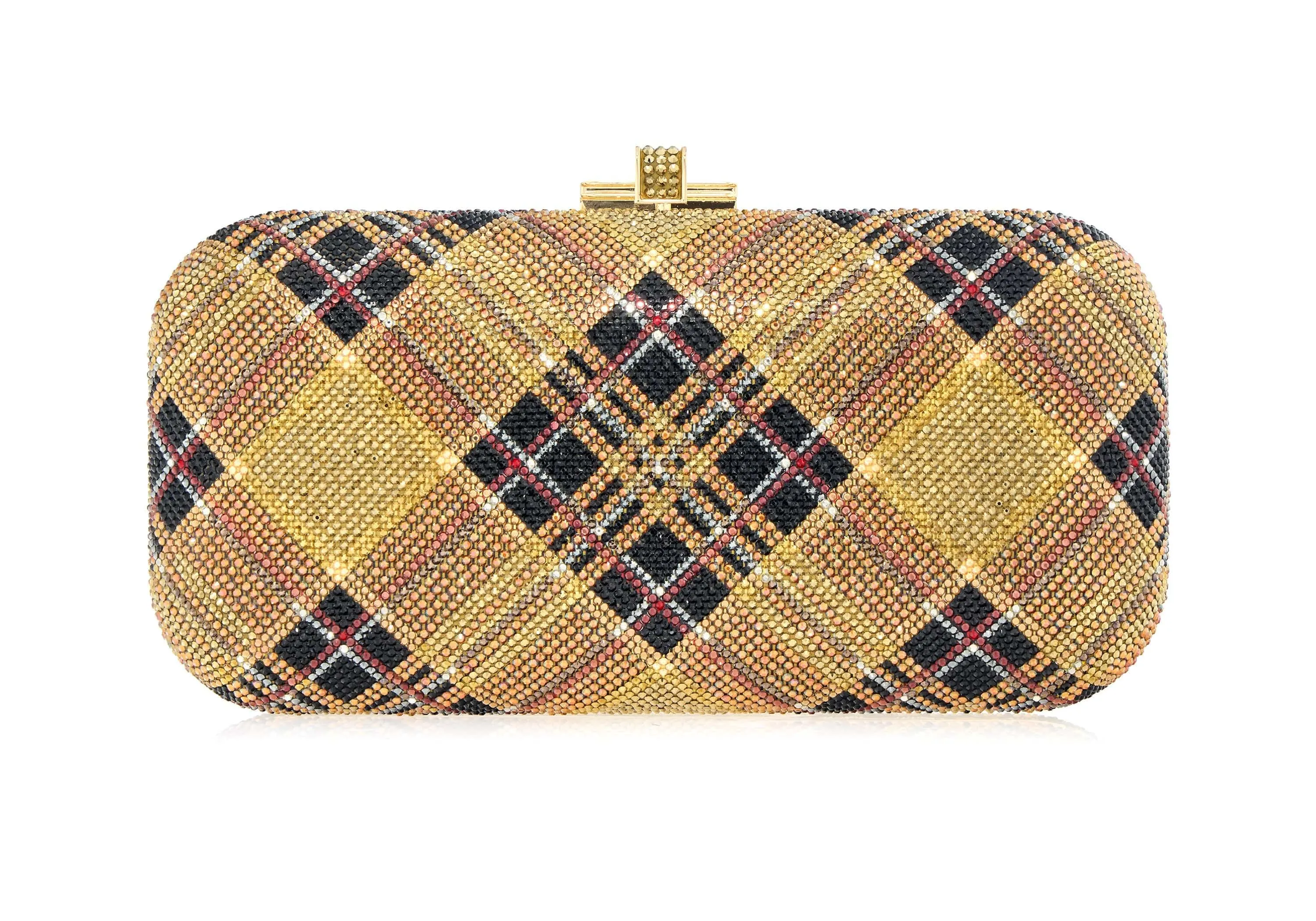 Long Slide Bias Tartan Aurum sold by Judith Leiber