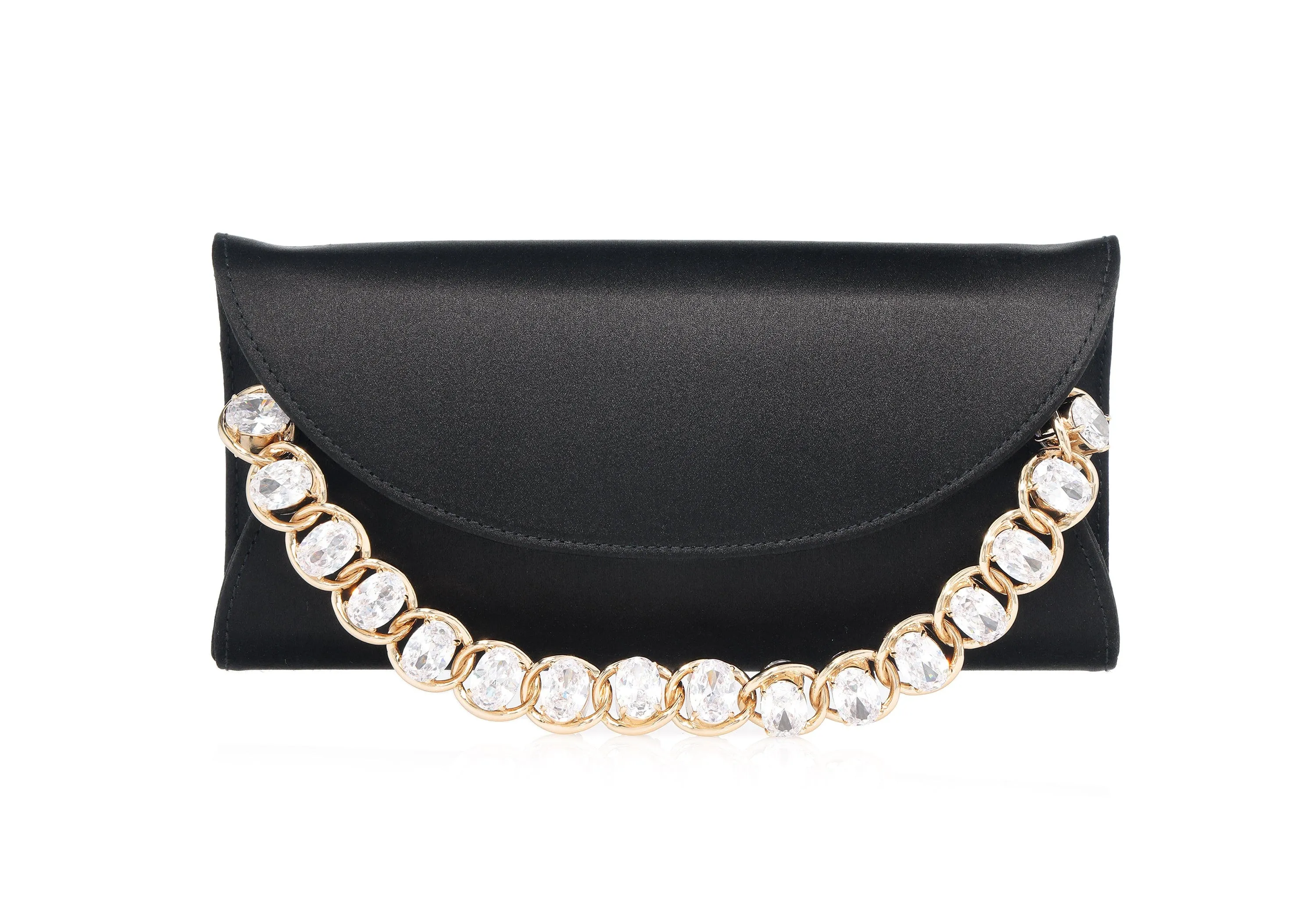Envelope Taylor Satin Black sold by Judith Leiber