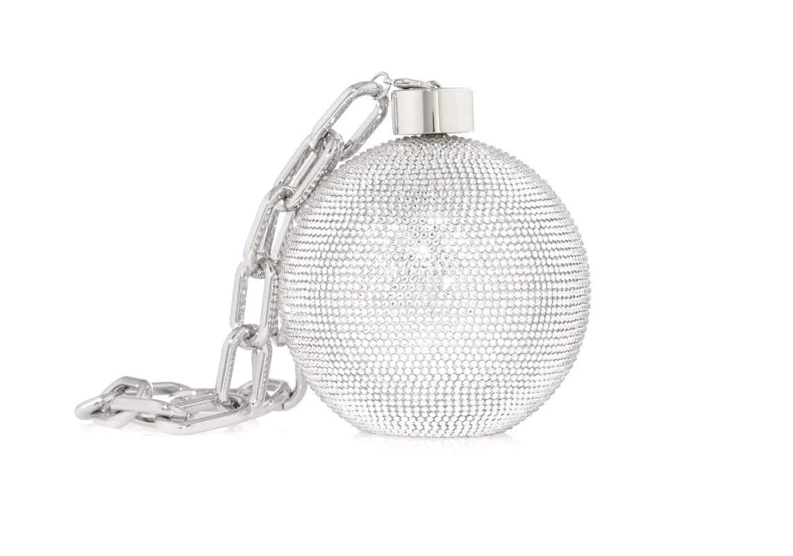 Sphere Ball and Chain Silver sold by Judith Leiber