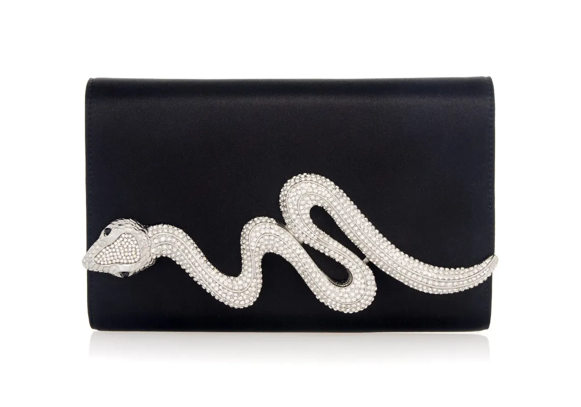 Serpent Fizzoni Silver Black Satin sold by Judith Leiber