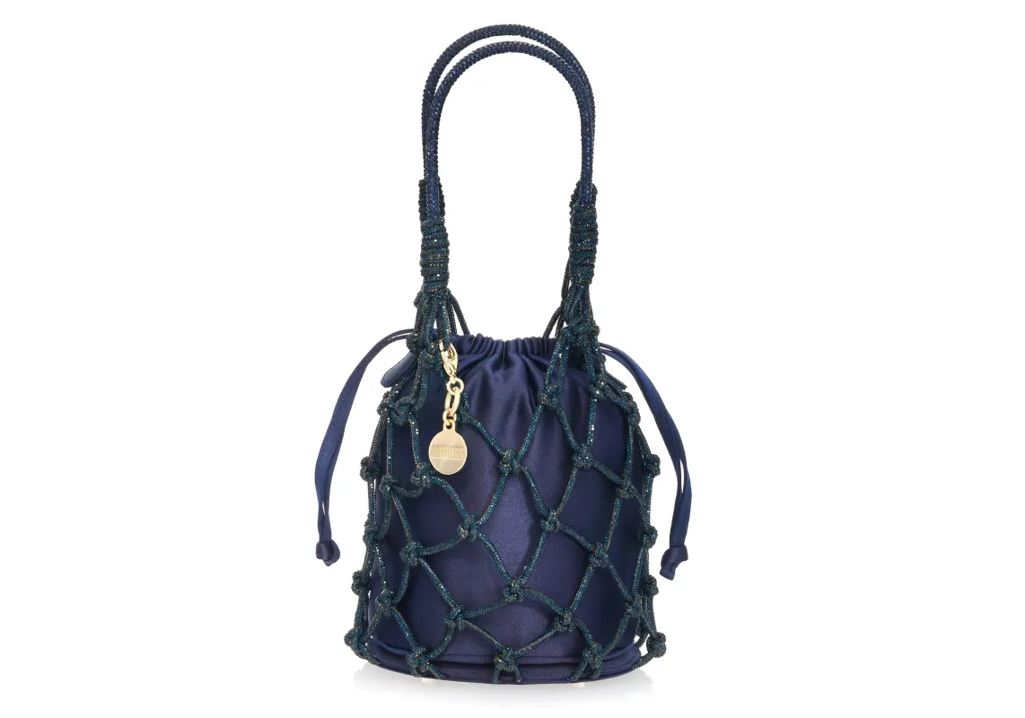 Sparkle Net Pouch Navy sold by Judith Leiber