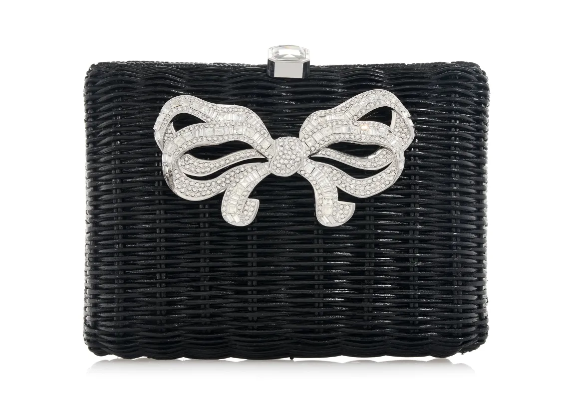 Hailey Wicker Basket Bow Black sold by Judith Leiber