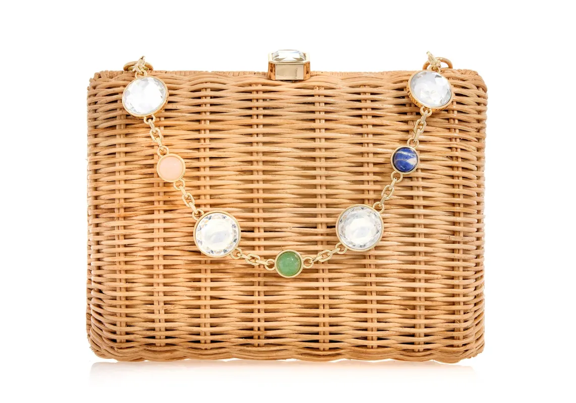 Hailey Wicker Basket Natural Stone sold by Judith Leiber