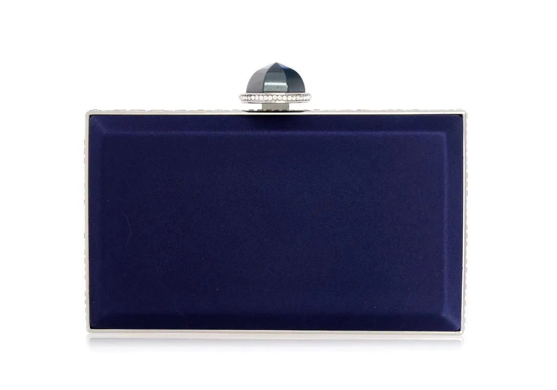 Skylar Satin Navy sold by Judith Leiber