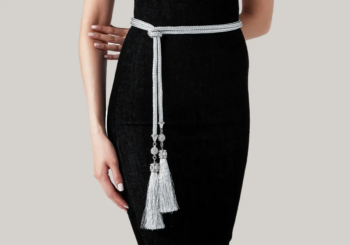 Crystal Tassel Belt Silver sold by Judith Leiber