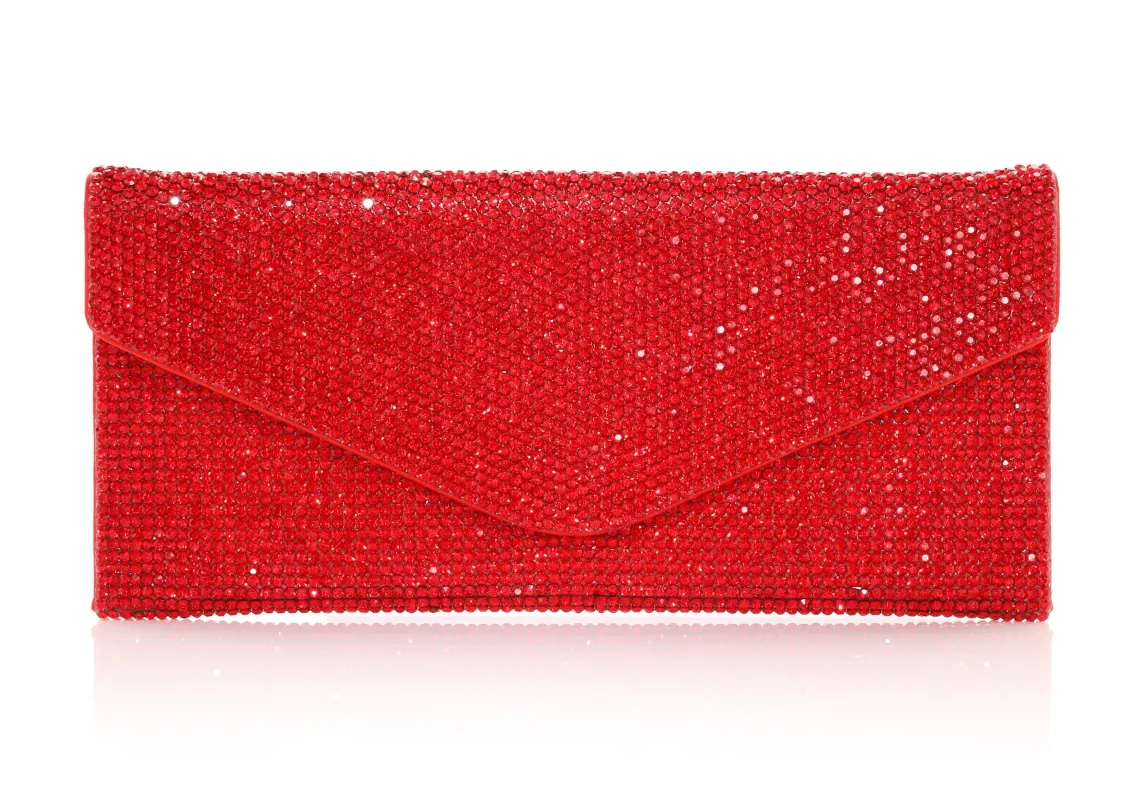 Crystal Envelope Red Designer Handbag made by Judith Leiber