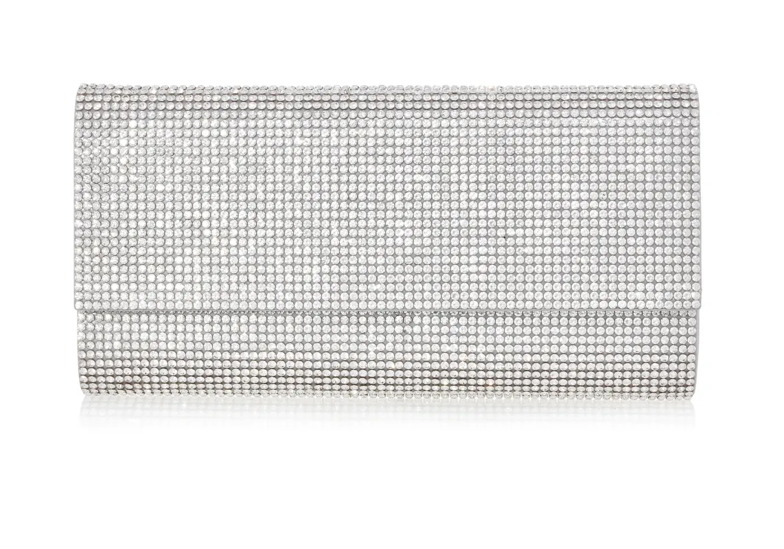 Perry Crystal Silver Clutch sold by Judith Leiber