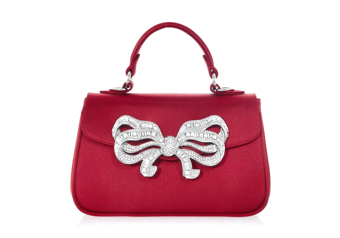 Satin Bow Top Handle Crimson sold by Judith Leiber