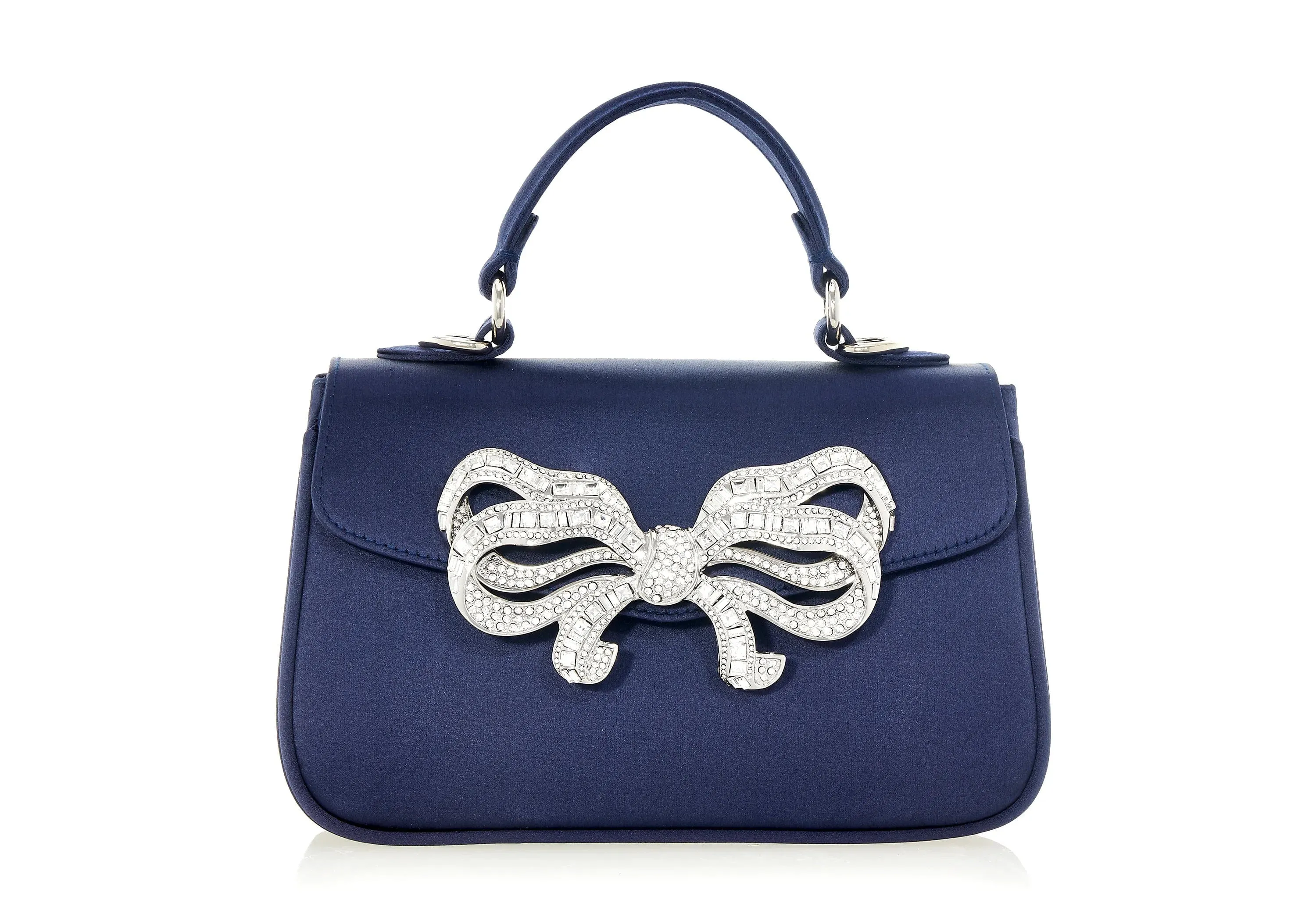 Satin Bow Top Handle Navy sold by Judith Leiber