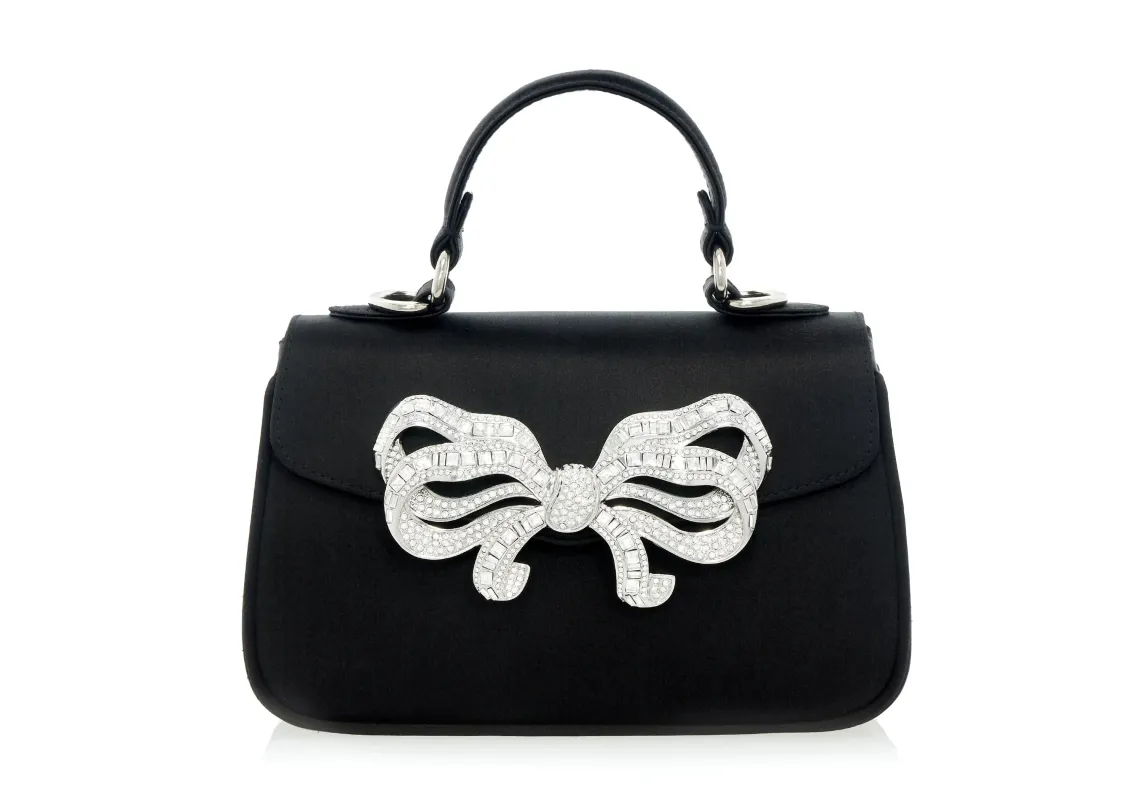 Satin Bow Top Handle Black sold by Judith Leiber