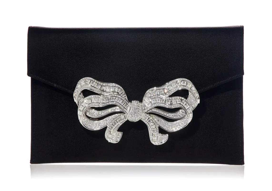 Satin Bow Envelope Black sold by Judith Leiber