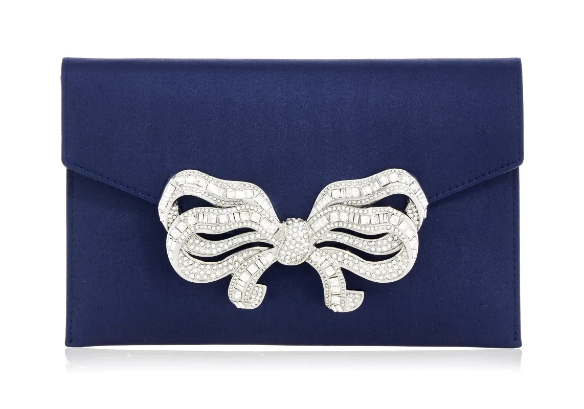 Satin Bow Envelope Navy sold by Judith Leiber