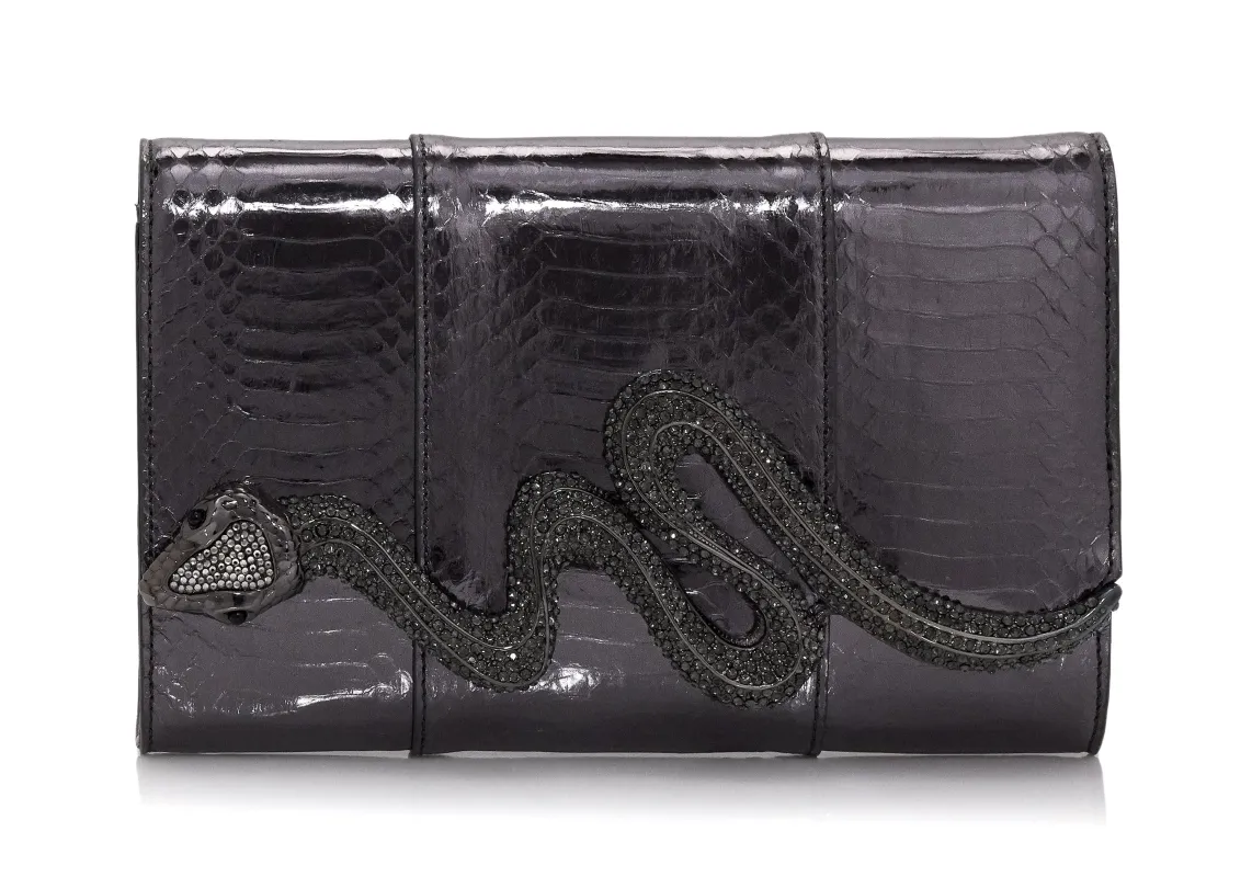 Serpent Snakeskin Clutch Gray sold by Judith Leiber