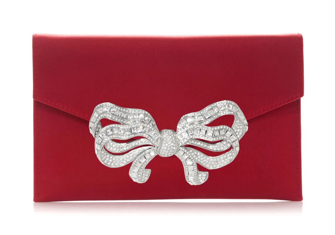 Satin Bow Envelope Red sold by Judith Leiber