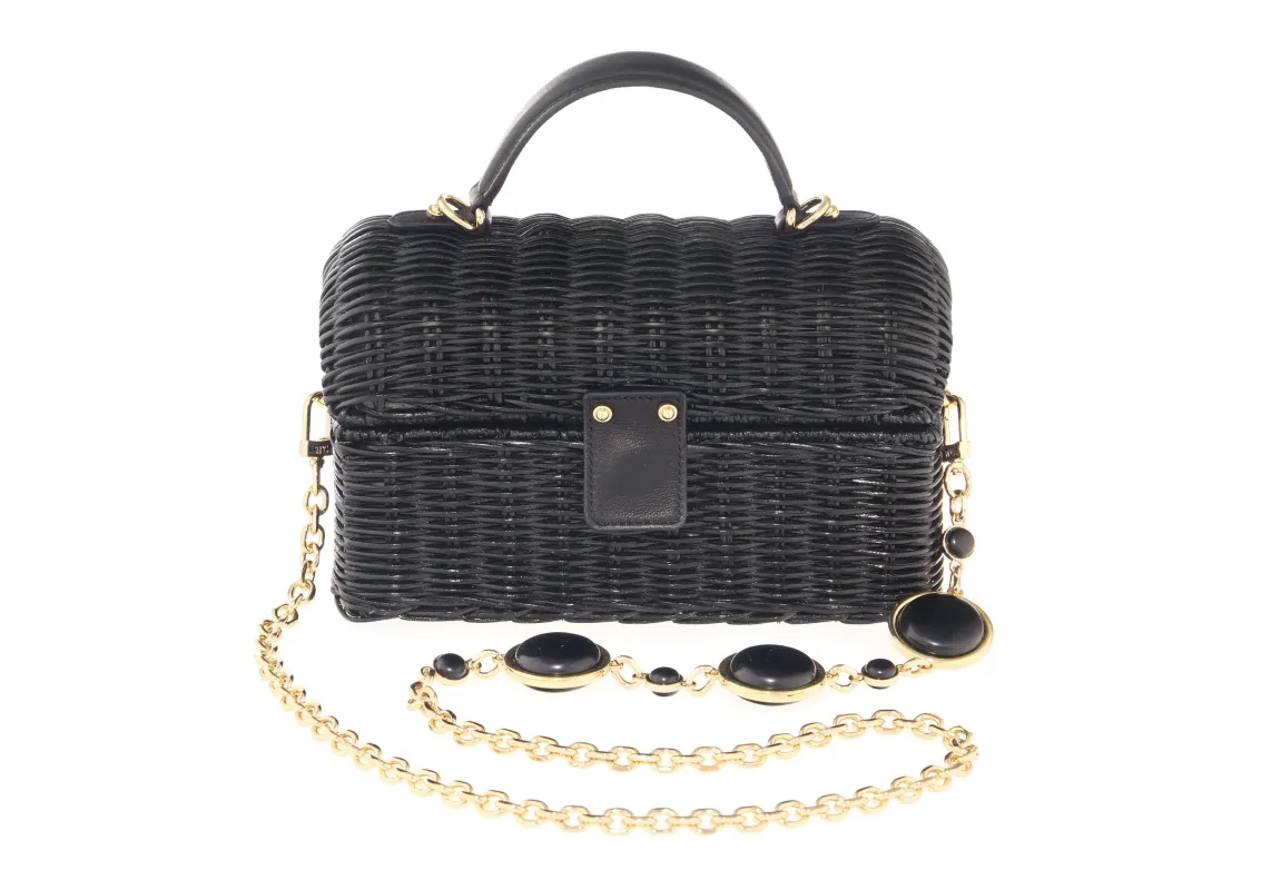 Isla Wicker Basket Semi-Precious Stones Black made by Judith Leiber