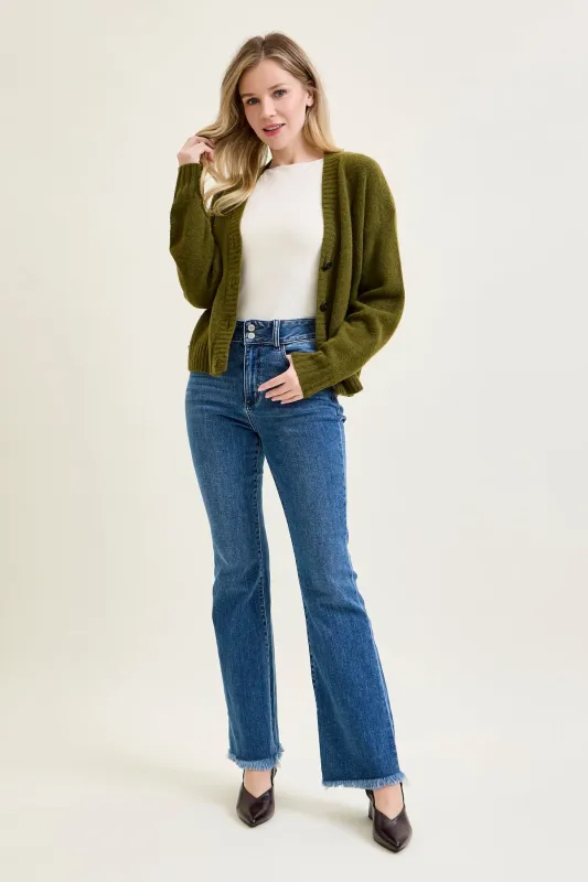 Daisy Bootcut with Double-Button Waist and Frayed Hem made by Judy Blue